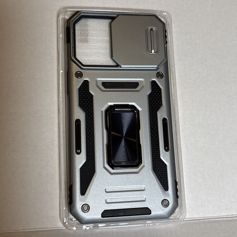 iPhone 15 Pro Max Case Military Magnetic Kickstand Camera Slide Cover Grey